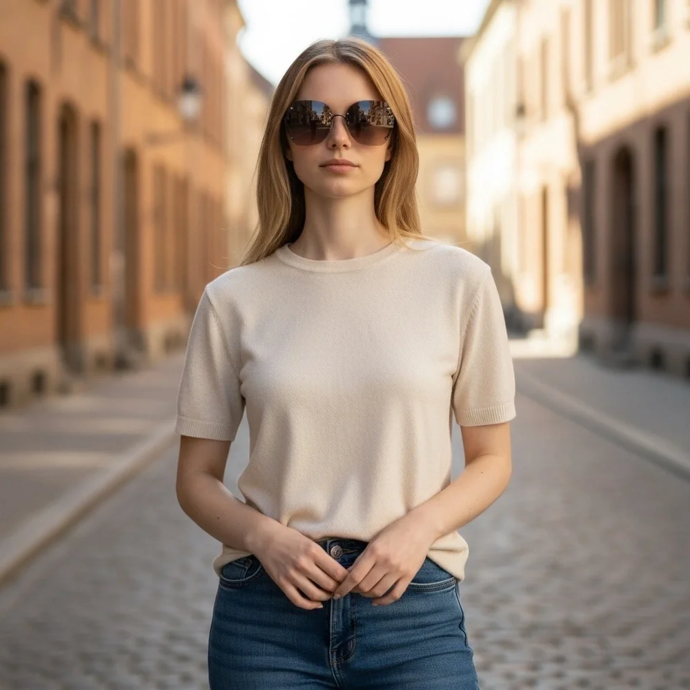 Brown Lens Rimless Gold Frame Sunglasses New